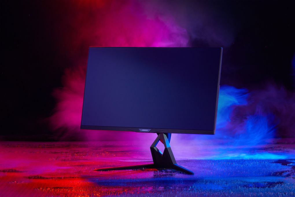 An Aorus FI32U monitor with fancy RGB light